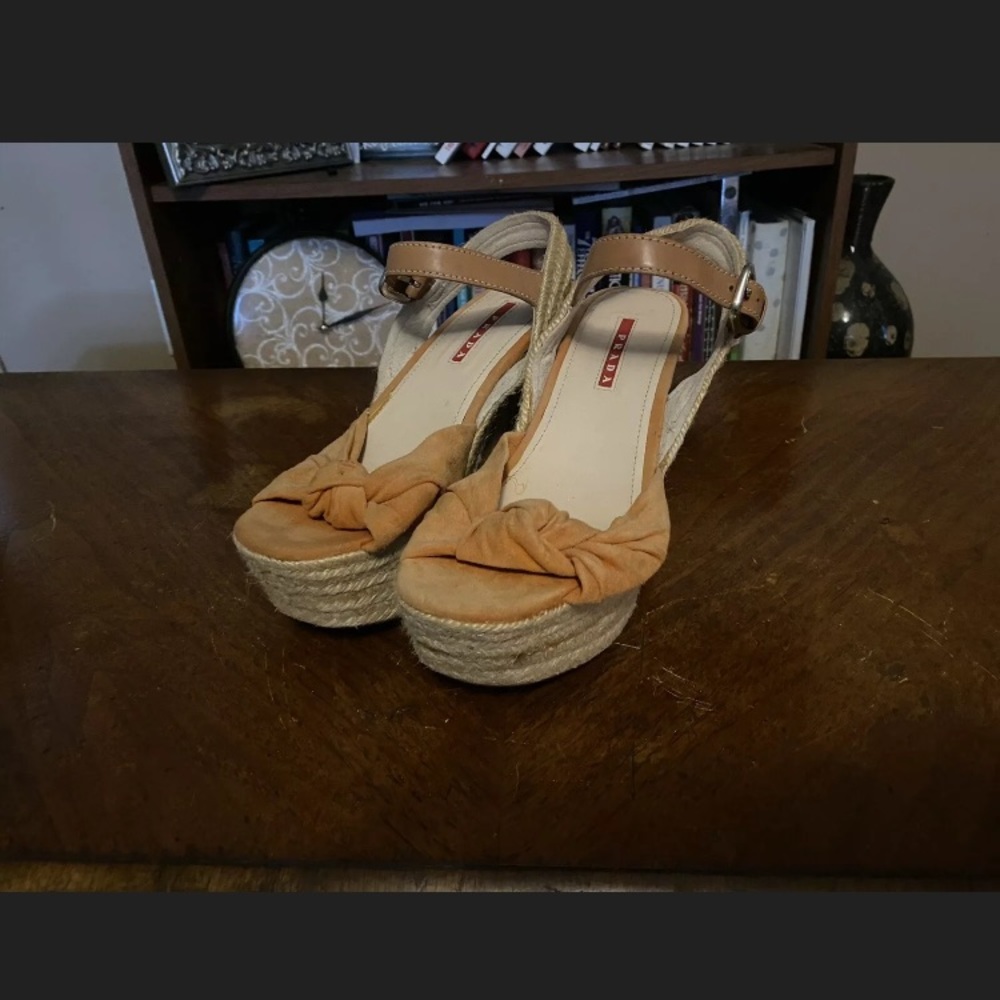Prada Cork Wedge Sandals Orange